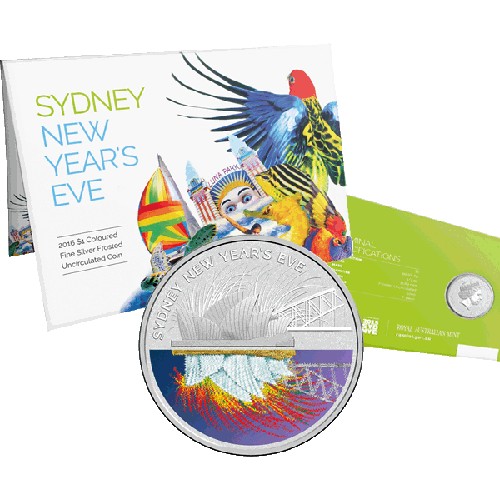 2016 $1 Sydney New Years Eve Coloured Fine Silver Frosted Uncirculated Coin