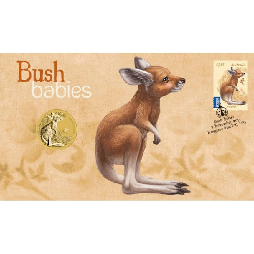 2011 $1 Bush Babies Kangarooo Coin & Stamp Cover PNC