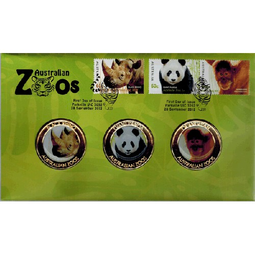 2012 Australian Zoos - 3 Medallion & Stamp Cover PNC