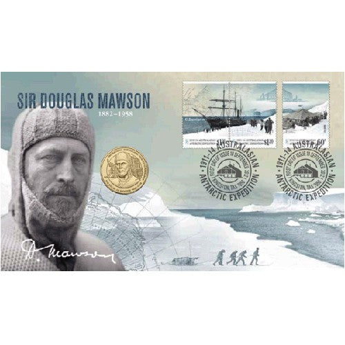 2012 $1 Sir Douglas Mawson Coin & Stamp Cover PNC